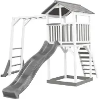 Axi Beach Tower Speeltoren met Klimrek Grijs/wit - Grijze Glijbaan