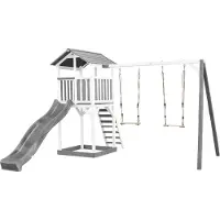 Axi Beach Tower Speeltoren met Dubbele Schommel Grijs/wit - Grijze Glijbaan