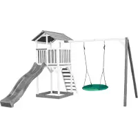 Axi Beach Tower Speeltoren met Summer Nestschommel Grijs/wit - Grijze Glijbaan
