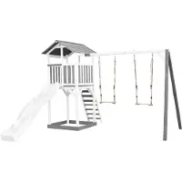 Axi Beach Tower Speeltoren met Dubbele Schommel Grijs/wit - Witte Glijbaan