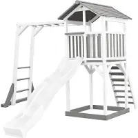 Axi Beach Tower Speeltoren met Klimrek Grijs/wit - Witte Glijbaan