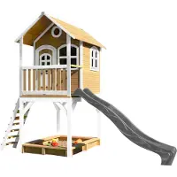 Axi Sarah Speelhuis op palen, zandbak & grijze Glijbaan | Speelhuisje voor de tuin / buiten in bruin & wit van hout | Speeltoestel voor kinderen