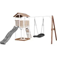 Axi Beach Tower Speeltoren met Roxy Nestschommel Bruin/wit - Grijze Glijbaan