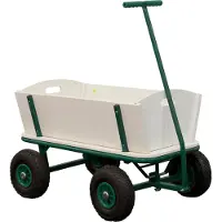 Sunny Billy Beach Wagon / Bolderkar van blank hout | Bolderwagen met luchtbanden in groen | 94 x 61 x 97 cm