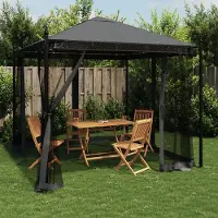 vidaXL Prieel met zijwanden van gaas 2,93x2,93m staal antracietkleurig