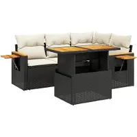 vidaXL 5-delige Loungeset met kussens poly rattan acacia zwart