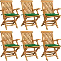 vidaXL Tuinstoelen 6 st met groene kussens massief teakhout