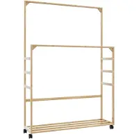 vidaXL Kledingrek met schappen en wielen 90x35x155 cm bamboe