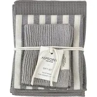 Aspegren - cadeauset keuken - biologische katoen - grijs - grijs geruit - 2 theedoeken en 1 vaatdoekje - Danish design - giftset Flint grey