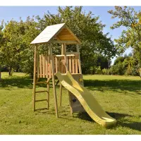 Wendi Toys kinderspeelhuis, klimtoren "Falke" met glijbaan en klimwand, hout/geel