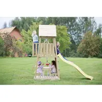 Wendi Toys Houten speeltoren giraffe met glijbaan, klimwand, 2 schommels &