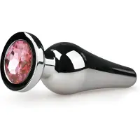 EasyToys Zilverkleurige metalen buttplug met roze diamant