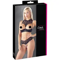 Cottelli collection - open bh set - transparant - zwart - 85B/L