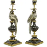 Baakman Kandelaars - papegaaien - brons en porselein - set van 2 - 48 cm hoog