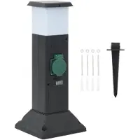 vidaXL Tuinstopcontact met lamp en grondpin 2-wegs 16x16x39,5 cm