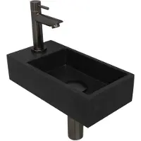 Ink Fonteinset versus 36x18x9 cm quartz zwart met kraangat links metal black