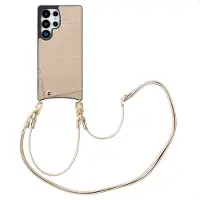 Selencia Nova Croco Telefoonhoes met Koord en Pashouder voor de Samsung Galaxy S25 Ultra - Beige