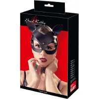 Bad Kitty – Kunstlederen Hoofdmasker met Katten Oortjes Verstelbaar – One Size – Zwart