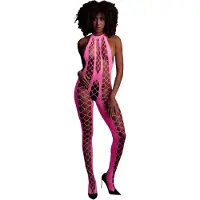 Ouch! Sexy Bodystocking met Halterneck - One Size - Neon Pink - Roze