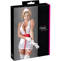 Cottelli collection - Verpleegster jurkje met jarretels - wit - verkleedkostuum - L