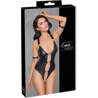 Cottelli Bondage - open body met ringen - glanzend zwart - M