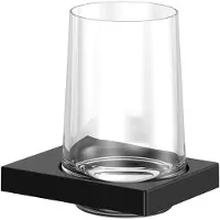 Keuco tandenborstelhouder matzwart gepoedercoat en transparant kristalglas, glas met houder voor badkamer, tandenborstelhouder, wandmontage, Edition 11 Black Selection Merk: