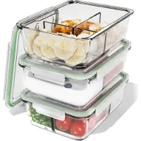 Classbach Maaltijdvoorbereidingsboxen van glas met compartimenten | Set van 3 | Glazen containers met deksel | Geschikt voor vaatwasser, magnetron en oven | C-FHDM 4021 G