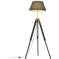 vidaXL Vloerlamp driepoot 141 cm massief teakhout zwart en goudkleurig
