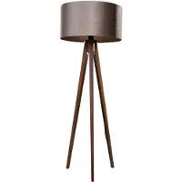 QAZQA Vloerlamp tripod walnoot hout met velours kap taupe 50cm - Tripod Classic