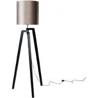 QAZQA Vloerlamp zwart met taupe fluwelen kap 50cm - Puros