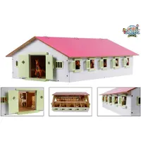 Kids Globe paardenstal met 9 boxen - 1:32 hout roze