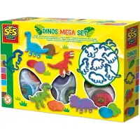 SES Creative - Dino Klei - Mega Set met Kleivormen (7x90g) - Vegan en Glutenvrij - Herbruikbaar - Uitwasbaar - Vanaf 2 jaar