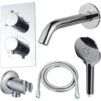 FortiFura Calvi Badkraan set - uitloop - 22cm inkortbaar - metalen slang - ronde handdouche - inbouwdeel - wandhouder - chroom SW542643/SW767373/SW721166/SW1122510/SW496814
