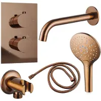 FortiFura Calvi Badkraan set - uitloop - 22cm inkortbaar - metalen slang - ronde handdouche - inbouwdeel - wandhouder - geborsteld koper PVD SW970045/SW970048/SW970047/SW1122515/SW970046