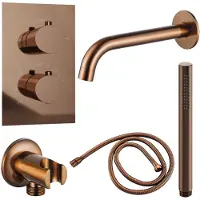 FortiFura Calvi Badkraan set - uitloop - 22cm inkortbaar - metalen slang - staafhanddouche - inbouwdeel - wandhouder - geborsteld koper PVD SW970045/SW970048/SW970038/SW1122515/SW970046