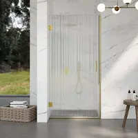 FortiFura Galeria Douchedeur - 70x200cm - 8mm - veiligheidsglas - ribbel - scharnieren - deurgreep - helder - PVD - geborsteld messing (goud) SW1208819/SW1122564