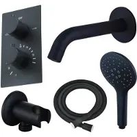 FortiFura Calvi Badkraan set - uitloop - 22cm inkortbaar - gladde slang - ronde handdouche - inbouwdeel - wandhouder - mat zwart SW542644/SW706210/SW721167/SW1122511/SW496816