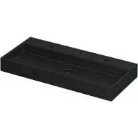 Ink Wastafel united porselein met 2 kraangaten incl. Porseleinen click plug en verborgen overloop systeem 100 cmx45 cmx11 cm mat zwart 0206084