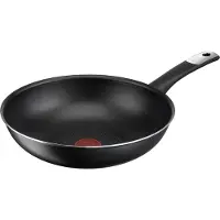 Tefal C38819 Hard Titanium Essential wokpan, 28 cm, antiaanbaklaag met titaniumdeeltjes, Thermo-Signal temperatuurindicator, vaatwasmachinebestendig, gemaakt in Frankrijk, zwart