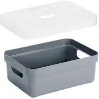 Sunware Opbergboxen met transparante deksel - 3x stuks - kastmanden - blauw/groen - 9 liter - kunststof - 35 x 25 x 12 cm - Opbergers