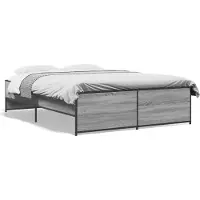 vidaXL Bedframe bewerkt hout metaal grijs sonoma eiken 135x190 cm