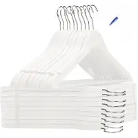 Ceruzo 24 x Houten Kledinghangers - Kleerhanger - Inkeping en Broeklat - Metalen 360gr Haak - Wit