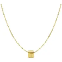 New Bling 9NBG-909T Gouden Letterhanger met Ketting - Letter T - Kubus - 4x4x4mm - Ankerschakel - 0,9 mm Breed - Lengte 38+4+3cm - 14 Karaat - Geelgoud