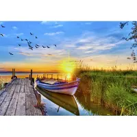 Karo-art Fotobehang Boot Bij De Pier - Vliesbehang - 520 x 318 cm