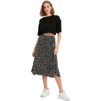 Trendyol TRENDYOLMİLLA Dames Zwart Bloemen Midi A-lijn Skater Rokken