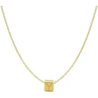 New Bling 9NBG-909Y Gouden Letterhanger met Ketting - Letter Y - Kubus - 4x4x4mm - Ankerschakel - 0,9 mm Breed - Lengte 38+4+3cm - 14 Karaat - Geelgoud