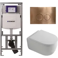 Geberit QeramiQ Dely Swirl Toiletset - 36.3x51.7cm - diepspoel - rimless - UP320 inbouwreservoir - met Burda frame - 35mm zitting - koperen bedieningsplaat - ronde knoppen - mat wit