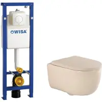 Qeramiq Dely Swirl Toiletset - 36.5x53cm - Wisa XS inbouwreservoir - 35mm zitting - witte bedieningsplaat - ronde knoppen - beige 0704406/SW1000771/SW1026259