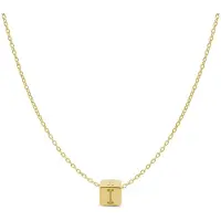 New Bling 9NBG-909I Gouden Letterhanger met Ketting - Letter I - Kubus - 4x4x4mm - Ankerschakel - 0,9 mm Breed - Lengte 38+4+3cm - 14 Karaat - Geelgoud