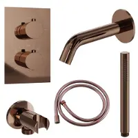 FortiFura Calvi Badkraan set - uitloop - 22cm inkortbaar - gladde slang - staafhanddouche - inbouwdeel - wandhouder - PVD - geborsteld koper SW970045/SW706209/SW970038/SW1122515/SW970046